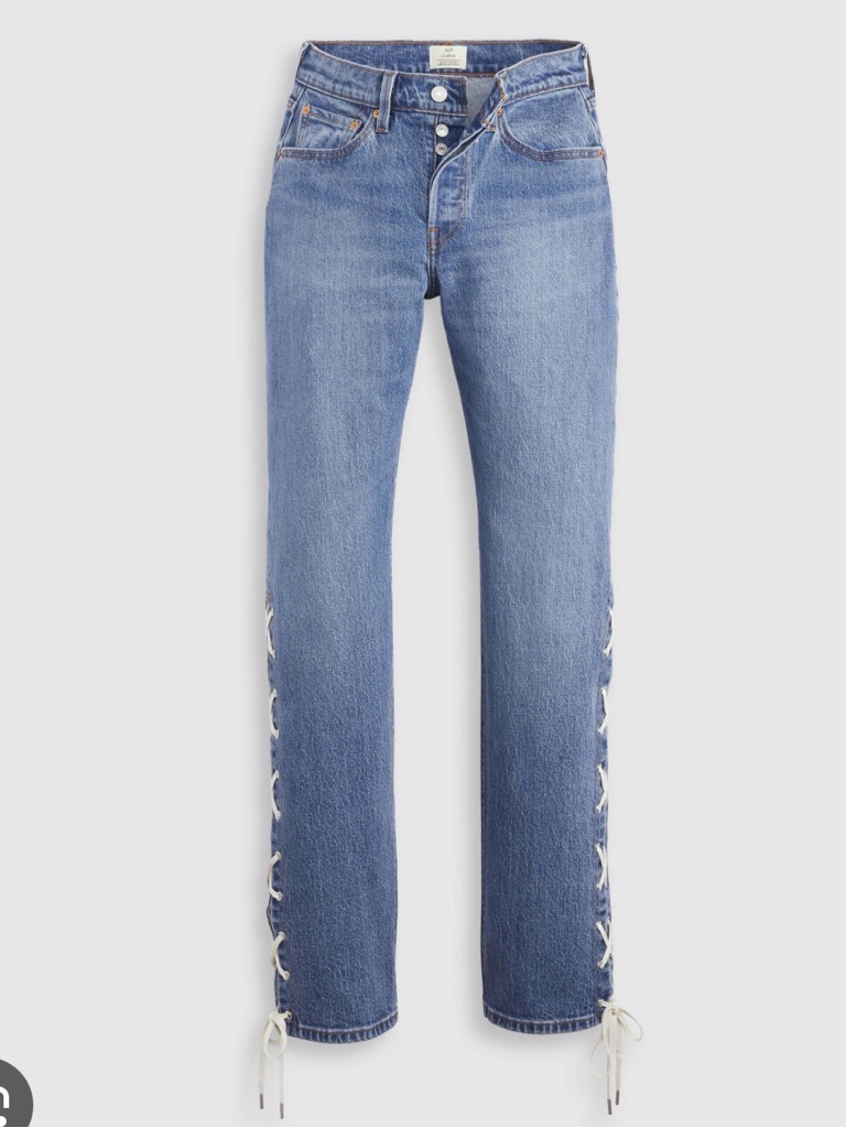 Beyonc X Levi's Light Blue Straight Leg Jeans With Side Lace-Up